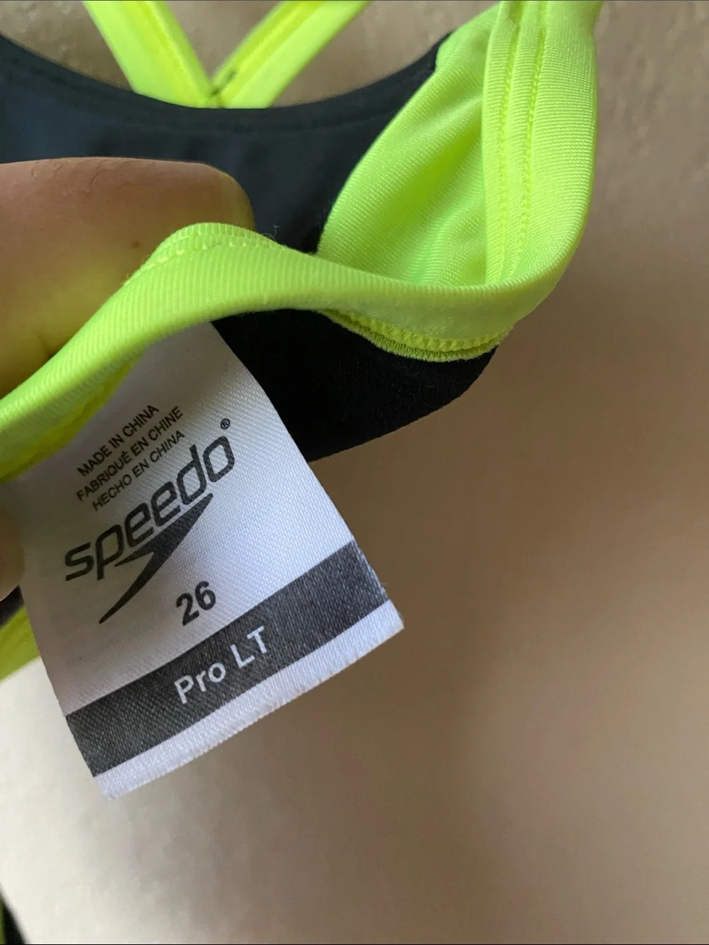 Speedo Black with Neon Yellow-Green Panel Athletic One-Piece